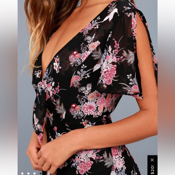 Lulus Wings of Love Black Floral Print Maxi Dress size XS NWT - Picture 4 of 7